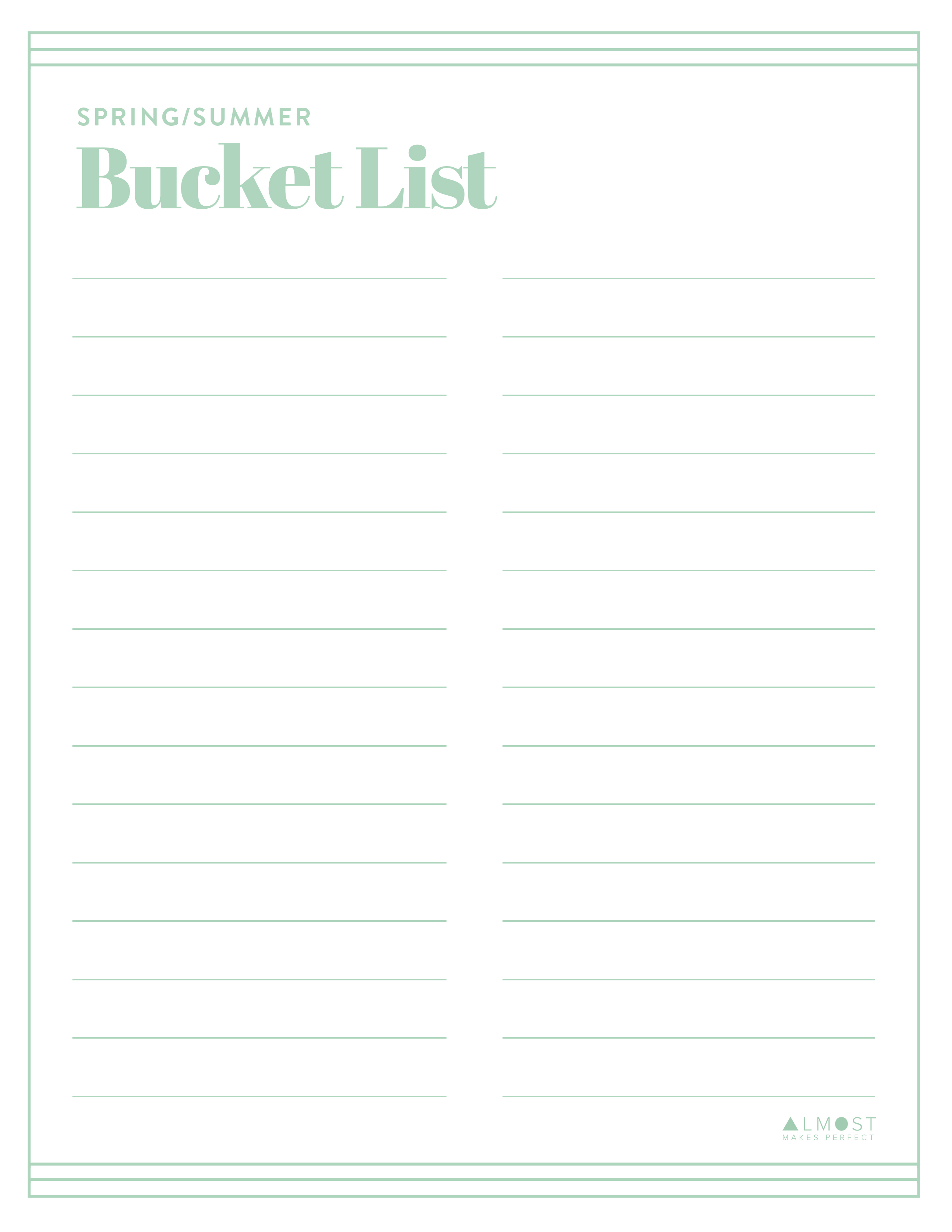 Free Printable Printable Bucket List Template