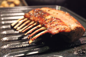 eating this: rack of lamb with mustard soy glaze