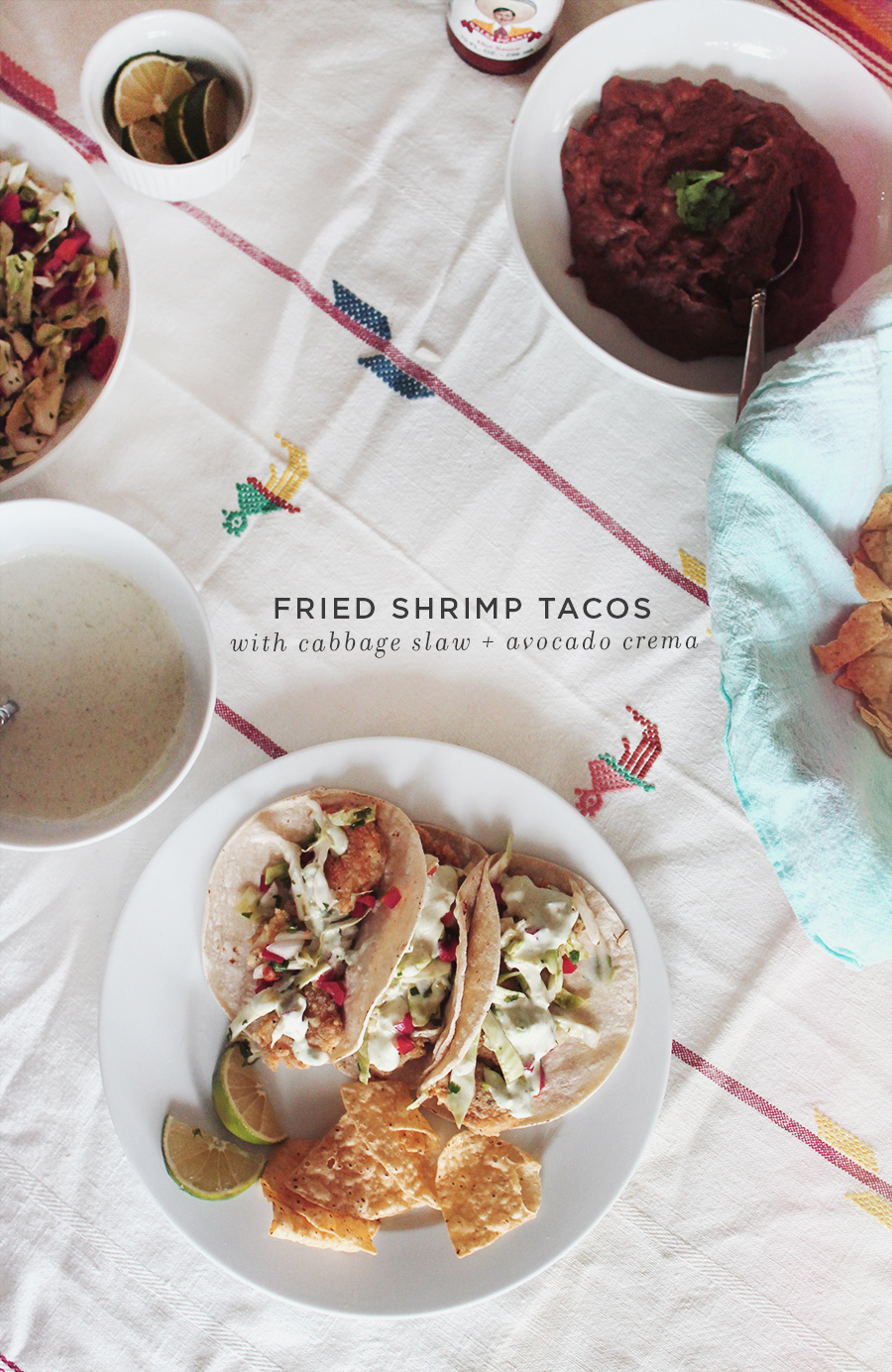 fried shrimp tacos with cabbage slaw | via almost makes perfect