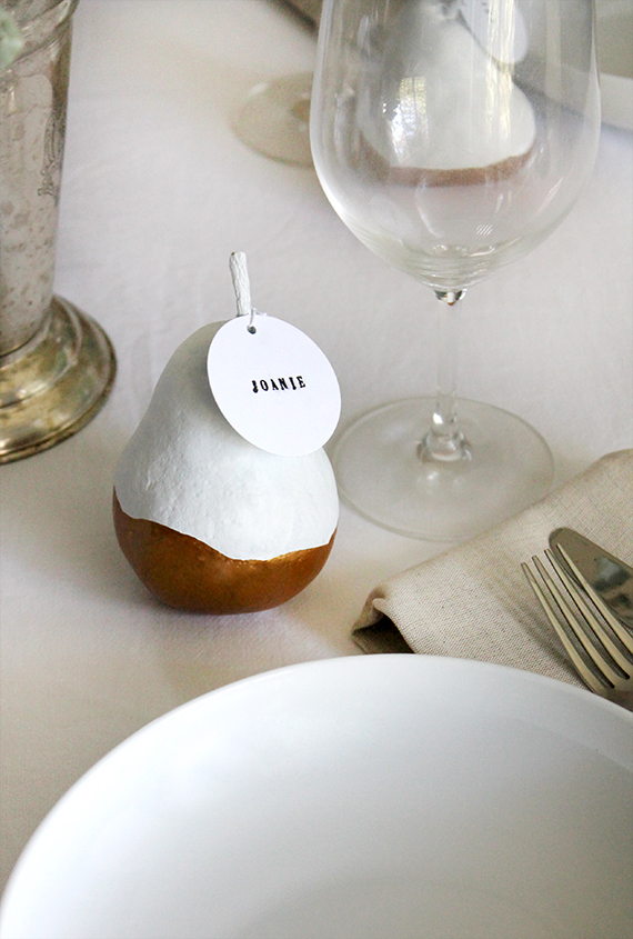 gold dipped pear placecards