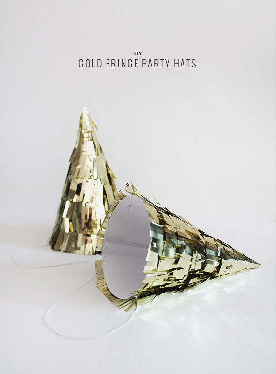 diy gold fringe party hats - almost makes perfect