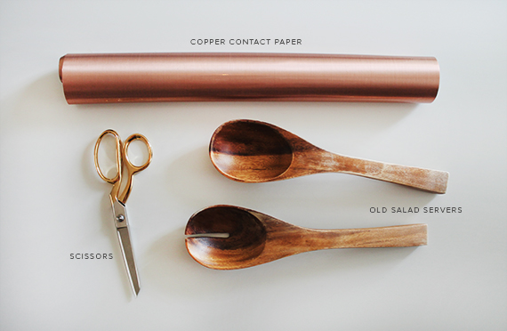 copper contact paper salad servers