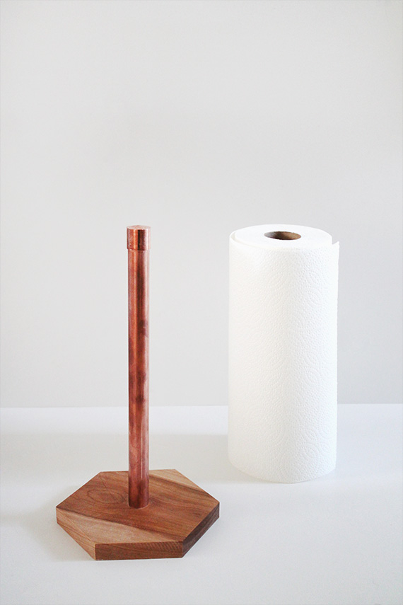 diy copper & wood paper towel holder