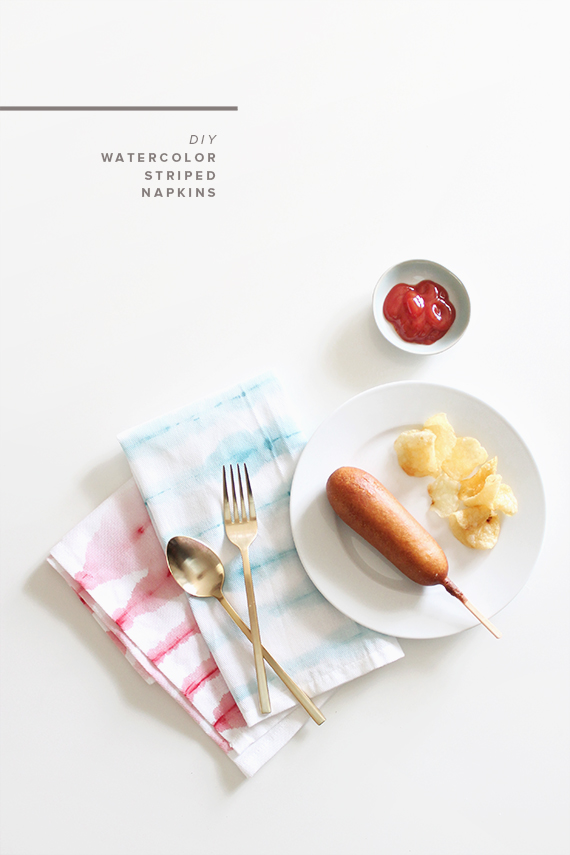 diy watercolor striped napkins | almost makes perfect