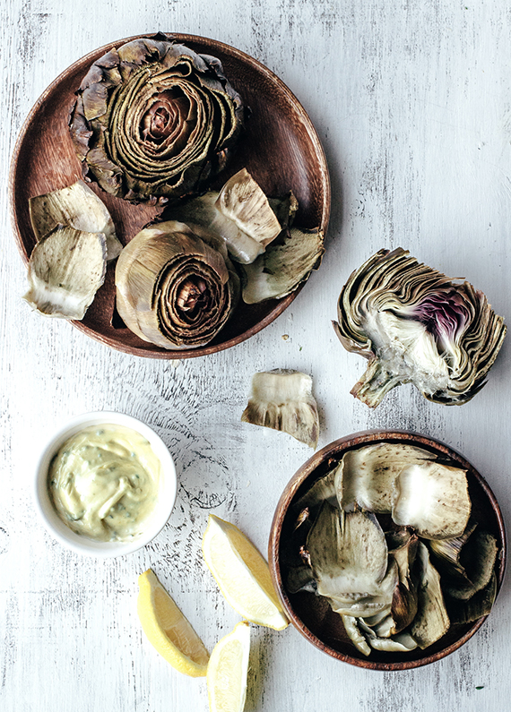 roasted artichokes with miso jalapeño aioli by the artful desperado