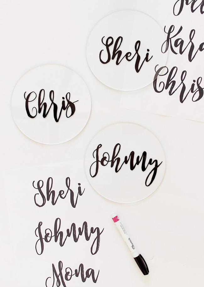 diy plexiglass calligraphy placecards | almost makes perfect