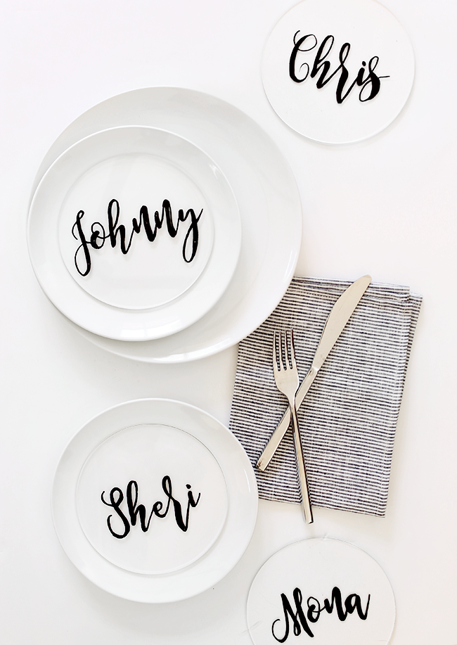 diy plexiglass calligraphy placecards | almost makes perfect
