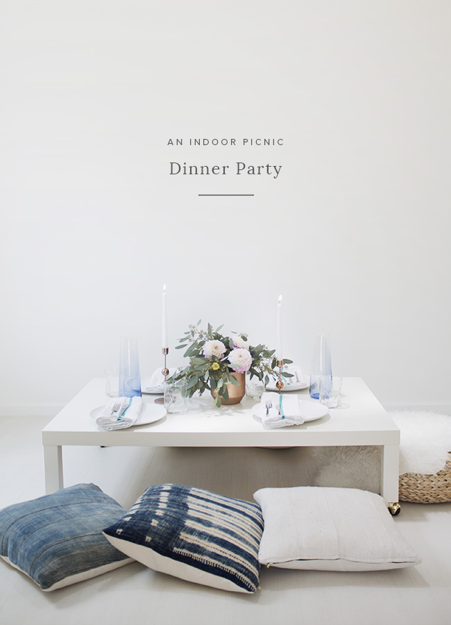 an indoor picnic dinner party