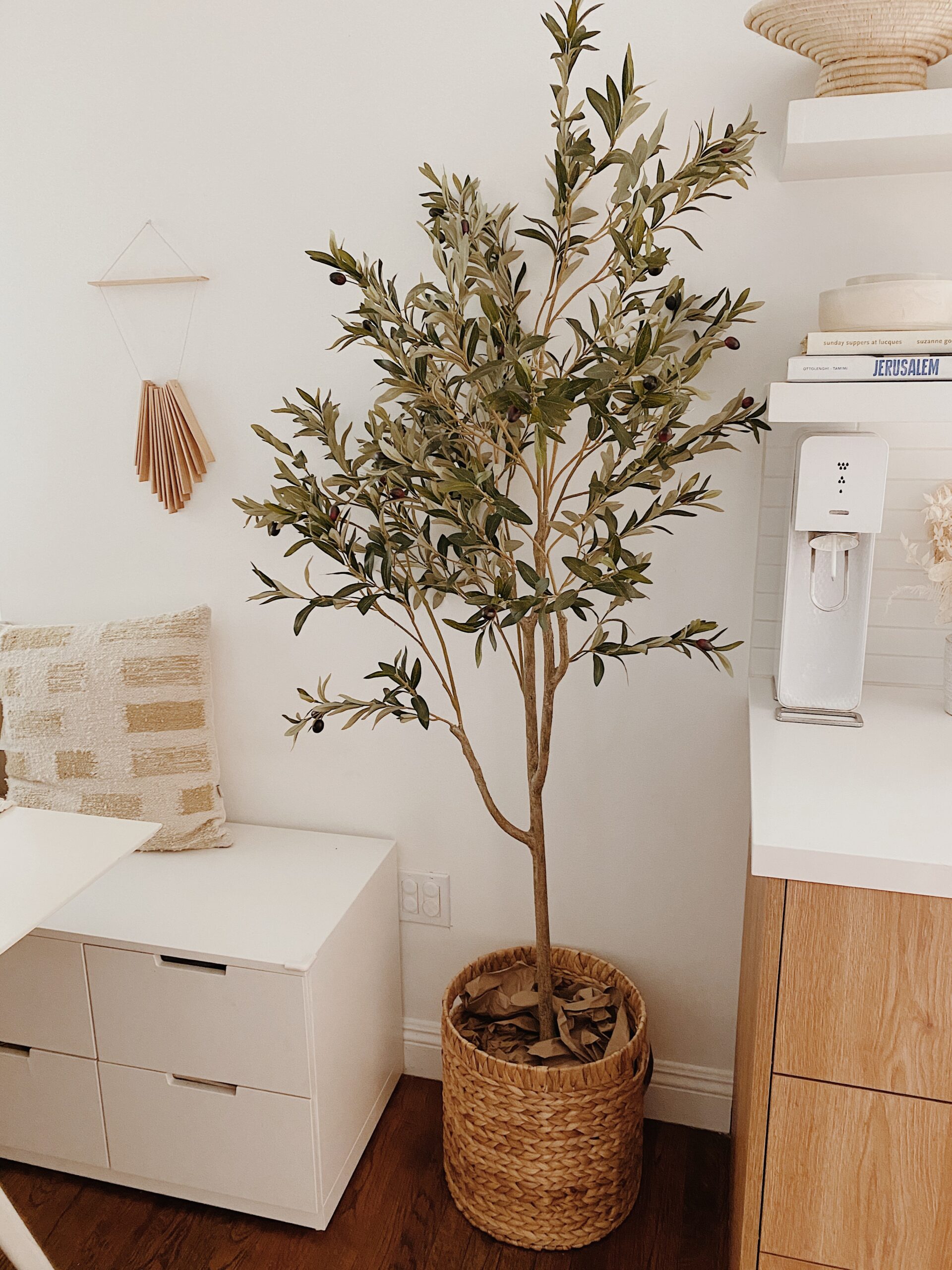 Large Olive Tree in a Black Pot, Faux Plant