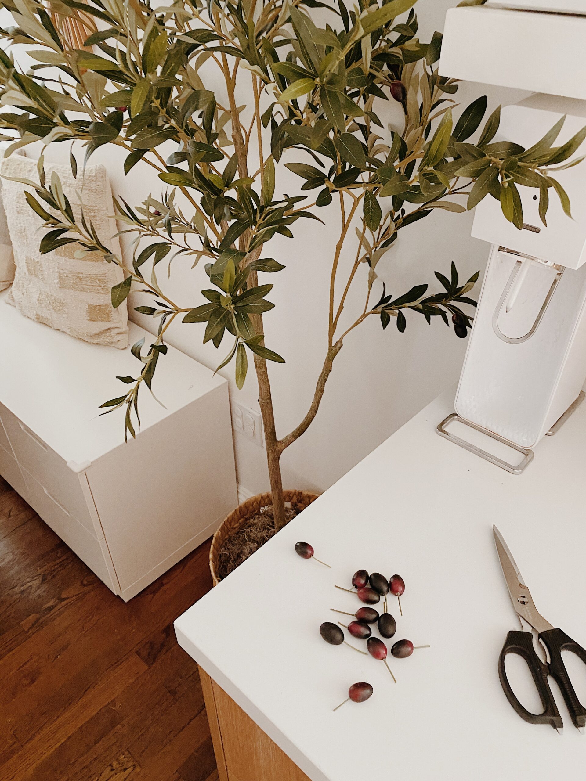 Artificial Olive Tree in White Plant Pot