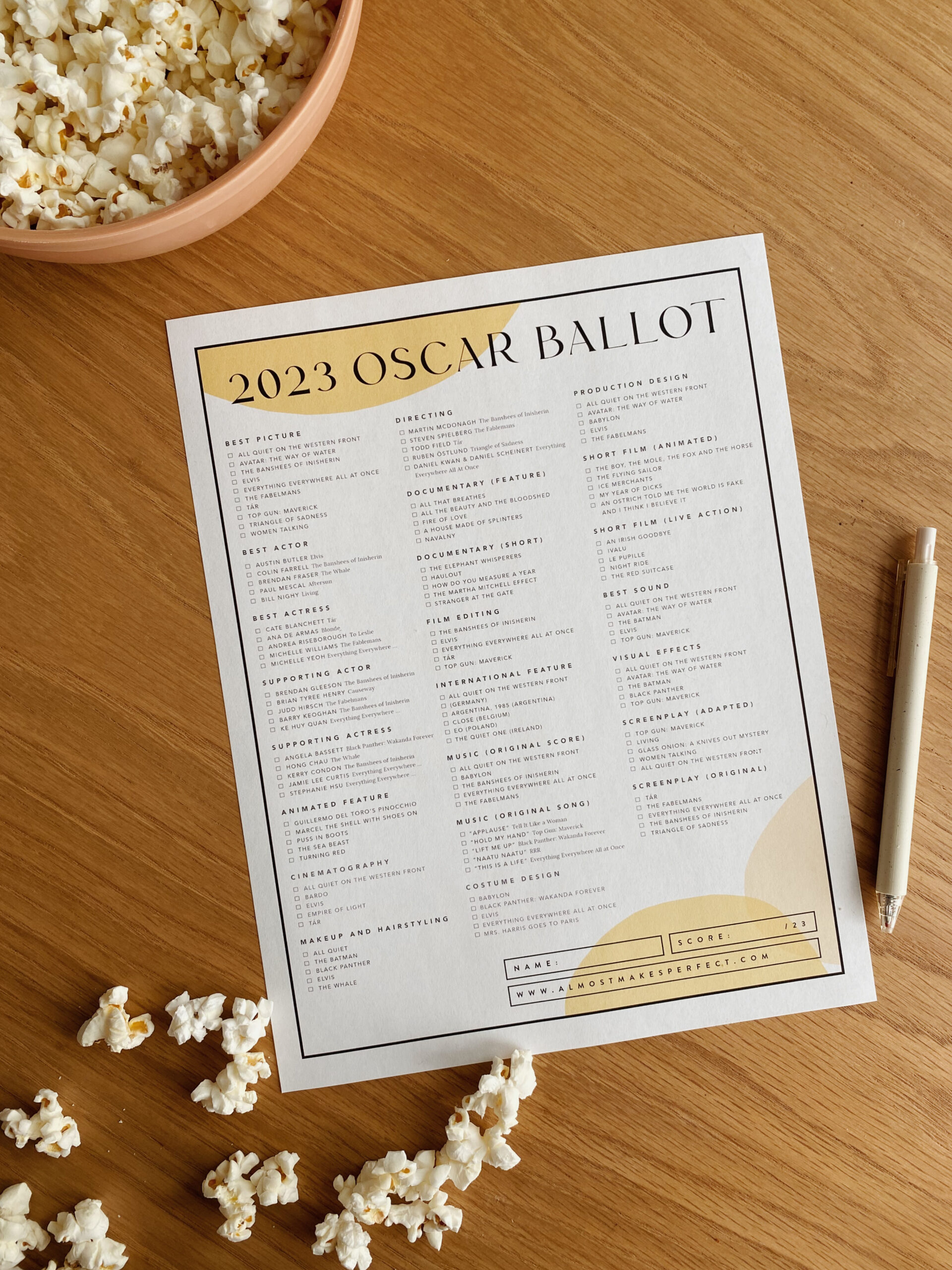 2023 printable oscar ballot almost makes perfect