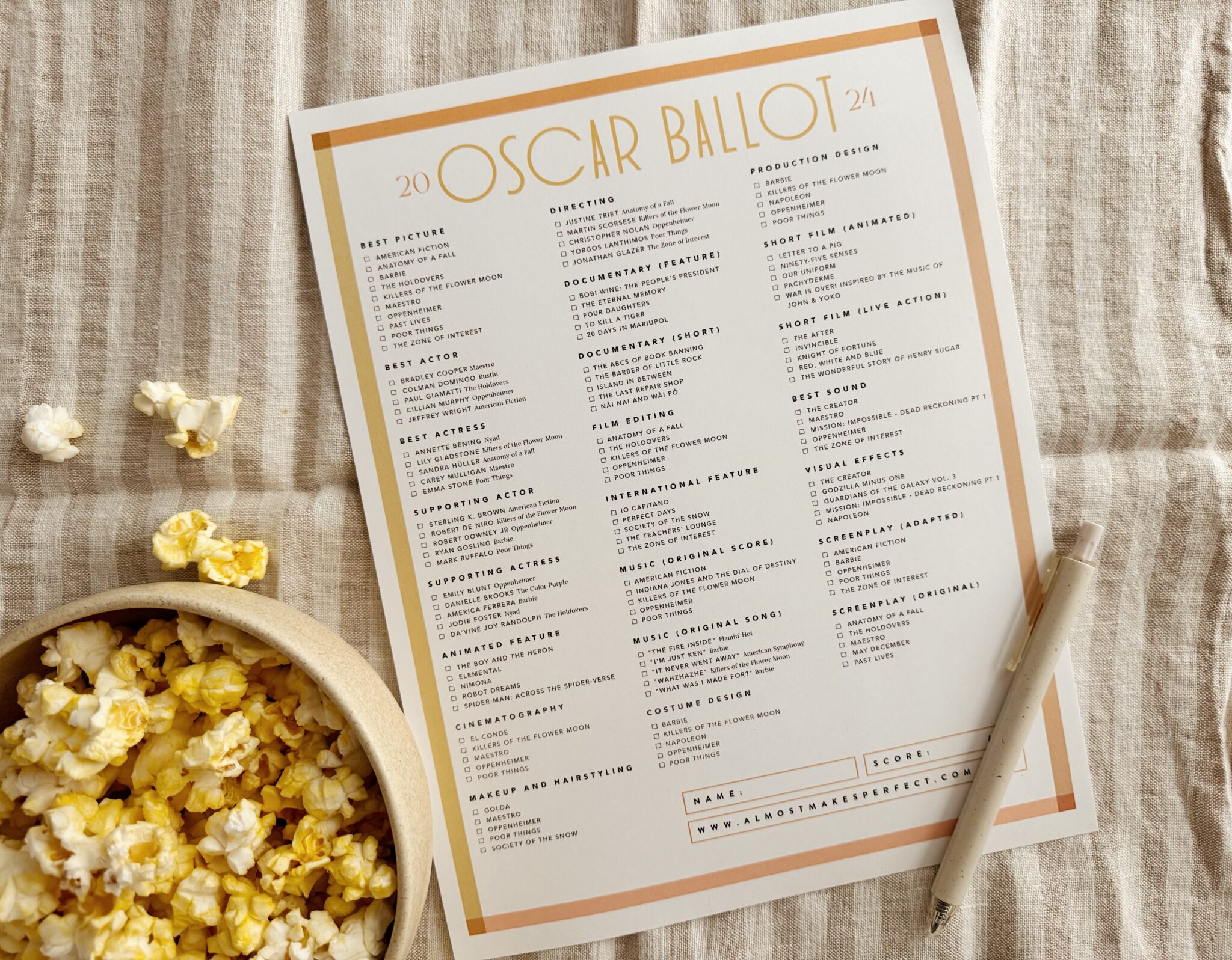 free printable 2024 oscar ballots